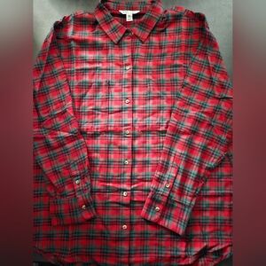 NWT - Old Navy Red & Green Flannel Boyfriend Button Down Shirt - XXL TALL